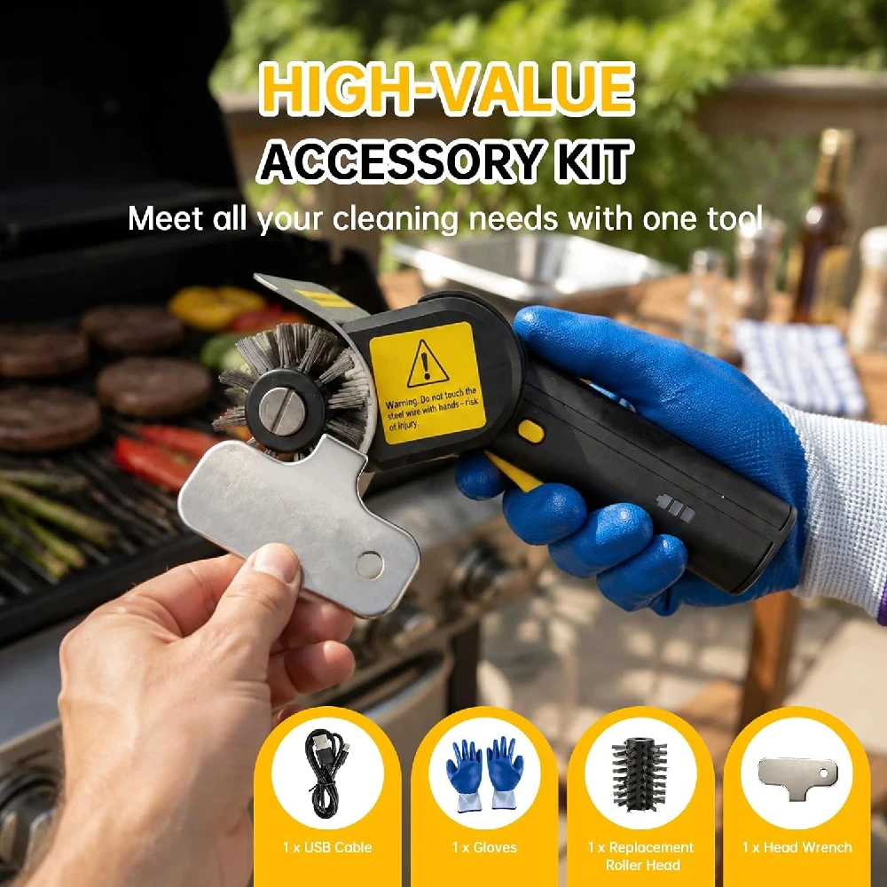 Electric Grill Brush for Outdoor, 11000RPM Cordless BBQ Grill Cleaner, 2000mAh Rechargeable Cleaning Brush, Safety Locks Design