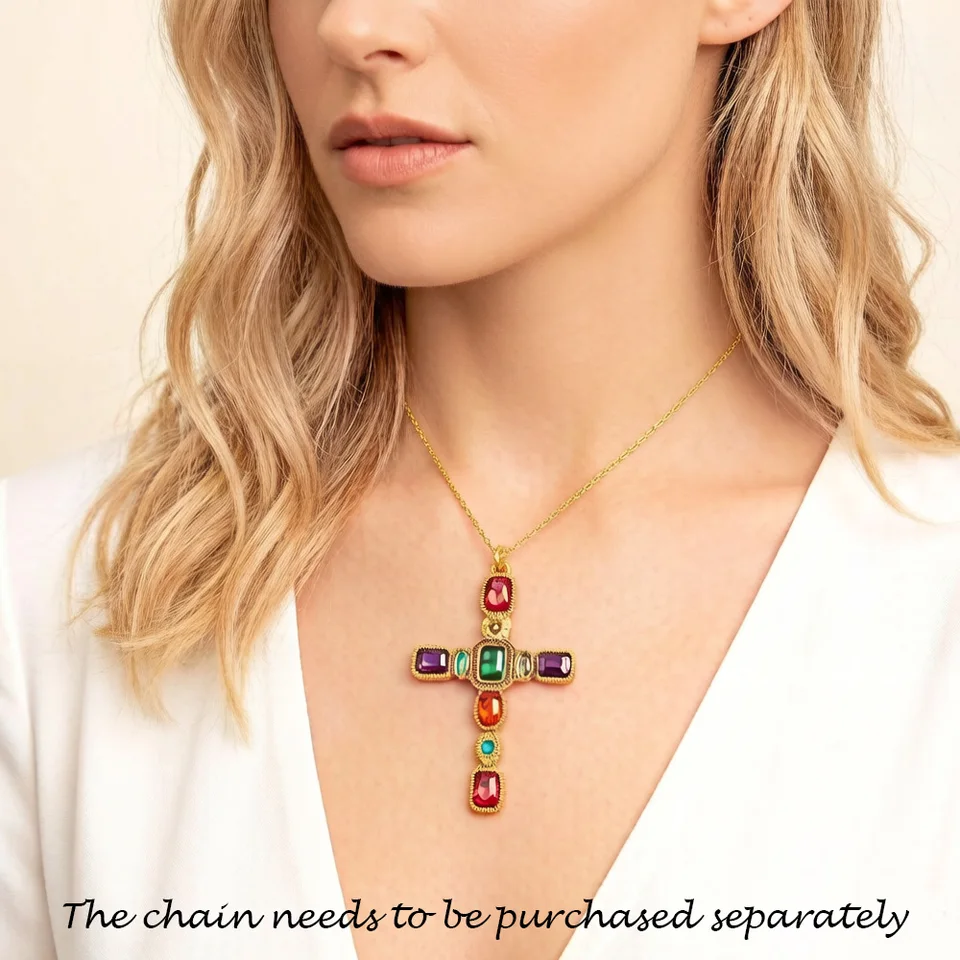 Golden Colourful Cross Pendant Brand New Fashion Jewelry Europe