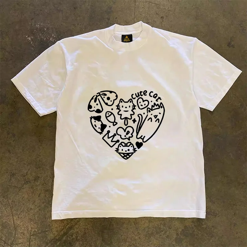 Loose Fit Cotton T-Shirt Unisex Short Sleeve Double Thread UPUPXIA Hero Print Sweat Absorbent round Neck Casual Summer Top