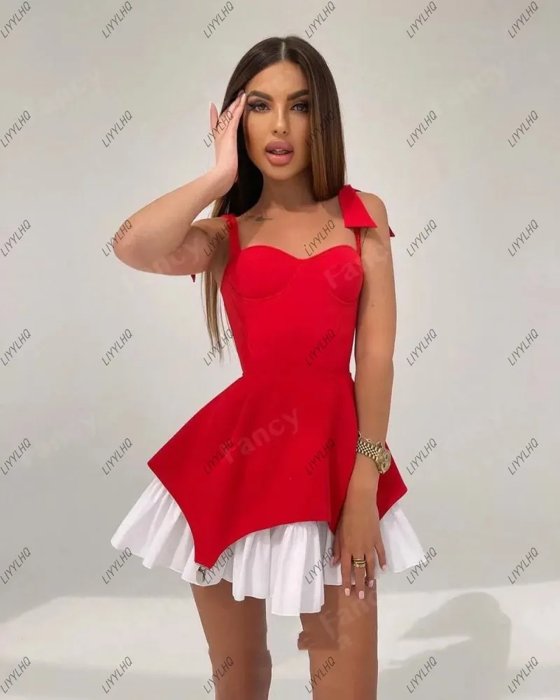 Sexy Contrast Color Short Mini Cocktail Evening Dresses Spaghetti Strap Saudi Arabia Sleeveless A Line Birthday Party Dress