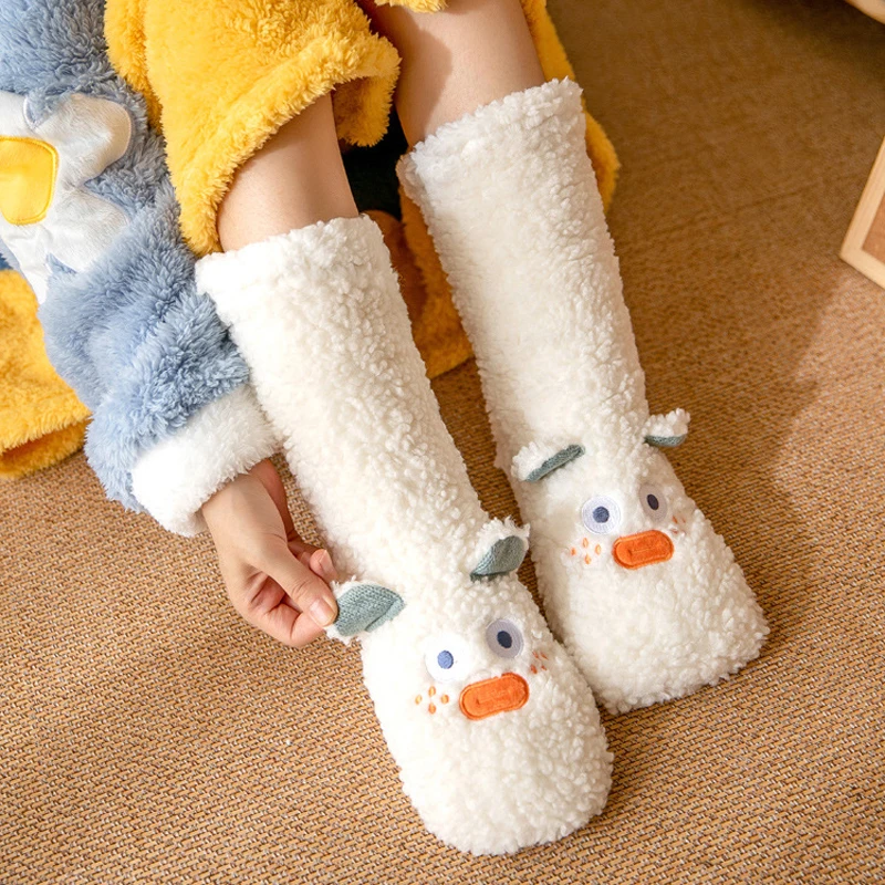 

Fuzzy Sock Cartoon Winter Warm Non Slip Sleeping Fluffy Kawaii Cute Funny Female Womens Slipper Sock Christmas Gift Coral Velvet