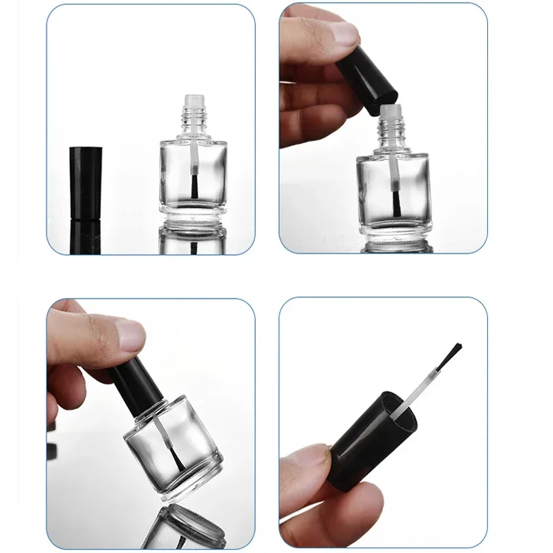 5 個 5 ミリリットル/10 ミリリットル/15 ミリリットル空のミニガラスマニキュアボトルブラシキャップ付きミニ詰め替えガラス容器化粧品ネイルアート