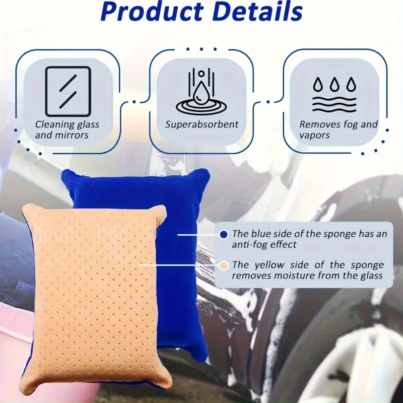 Super Absorbent Anti-Fog Cleaning Sponge Large Size, Seamless Design for Cars Mirrors Glass, Universal Indoor Outdoor Easy Clean