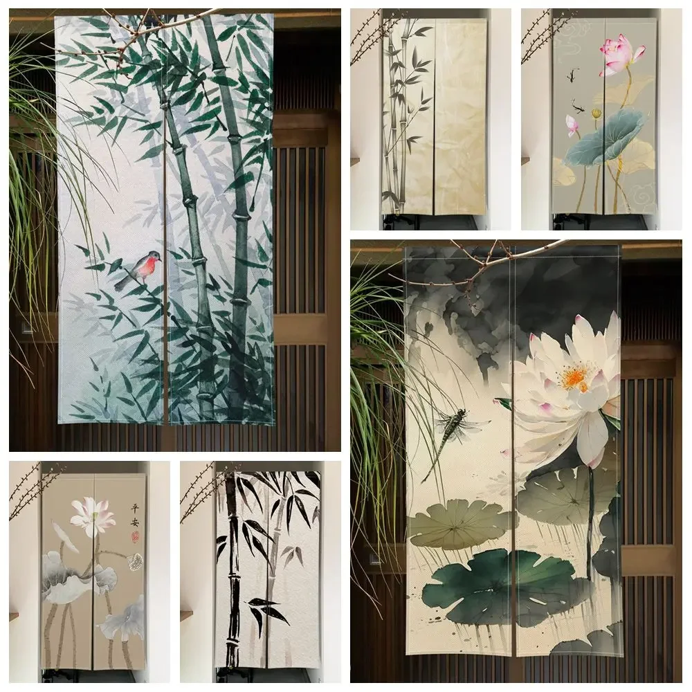 Rideau de porte en bambou japonais VIKAMA, peinture à l'encre, lin, demi-rideau, idéal pour la décoration d'entrée de cuisine