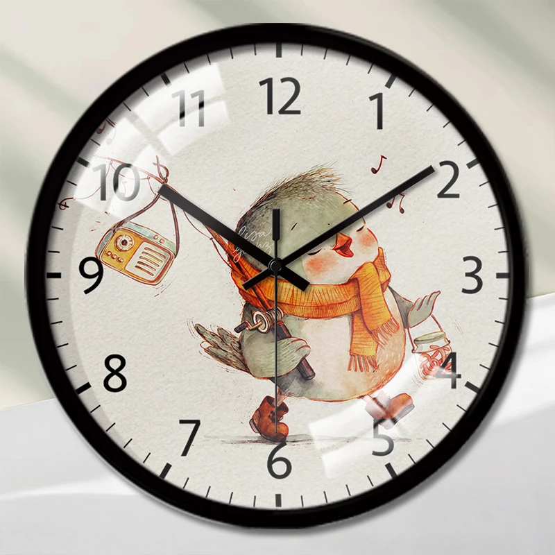 ساعة حائط معلقة صامتة على شكل طائر صغير كرتوني على مهل، مناسبة لغرفة المعيشة والمدرسة وغرفة الدراسة وغرفة النوم وهدية للأطفال