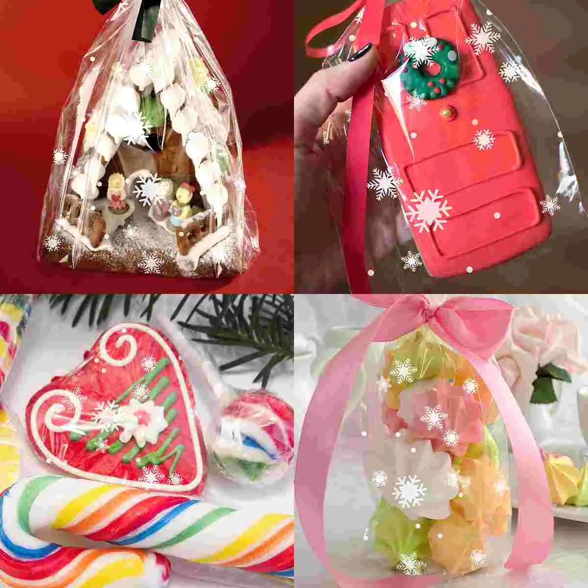 

Christmas Snowflake Cellophane Wrap Bags Double Sided Wrapping Paper Basket Bouquet Clear