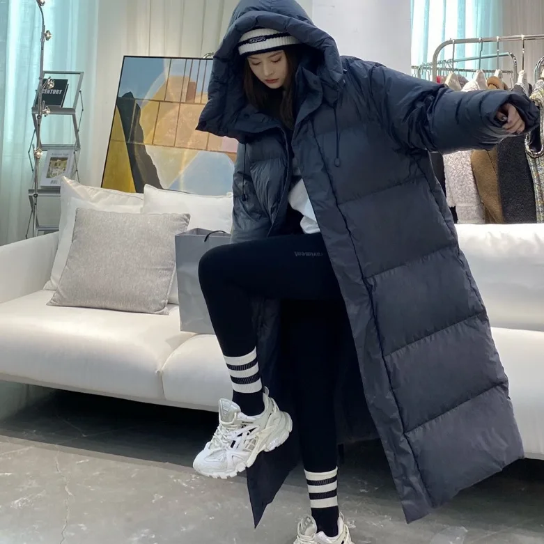 Novo estilo plana lago para baixo jaqueta não removível capuz creme cor de comprimento médio pato para baixo jaqueta feminina high-end inverno outerwear