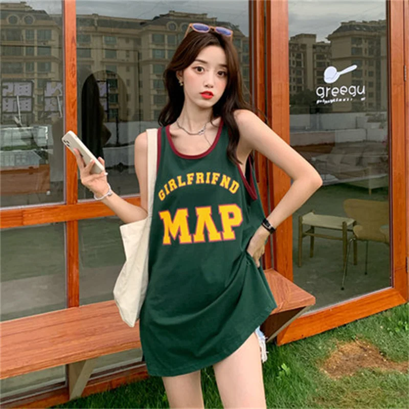 

2023 Summer Loose bf wind jersey Vest t Shirts Women Clothing retro print sleeveless T-shirt Basketball tank Tops d44