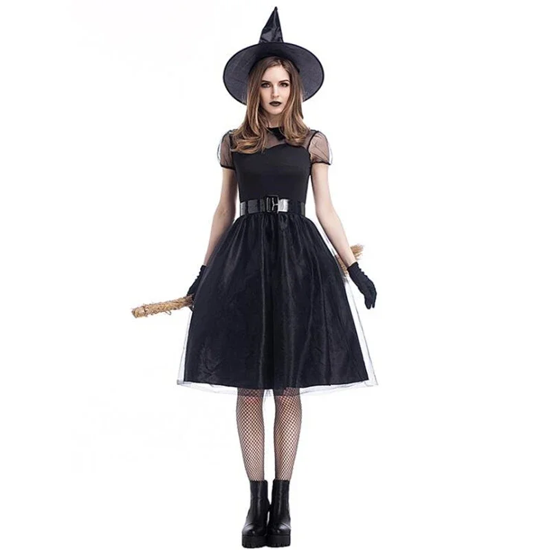 

Black Wicked Witch Elegantly Designed Women Deluxe The Most Classic Halloween Costume Masquerade Performance Spellcaster Classic