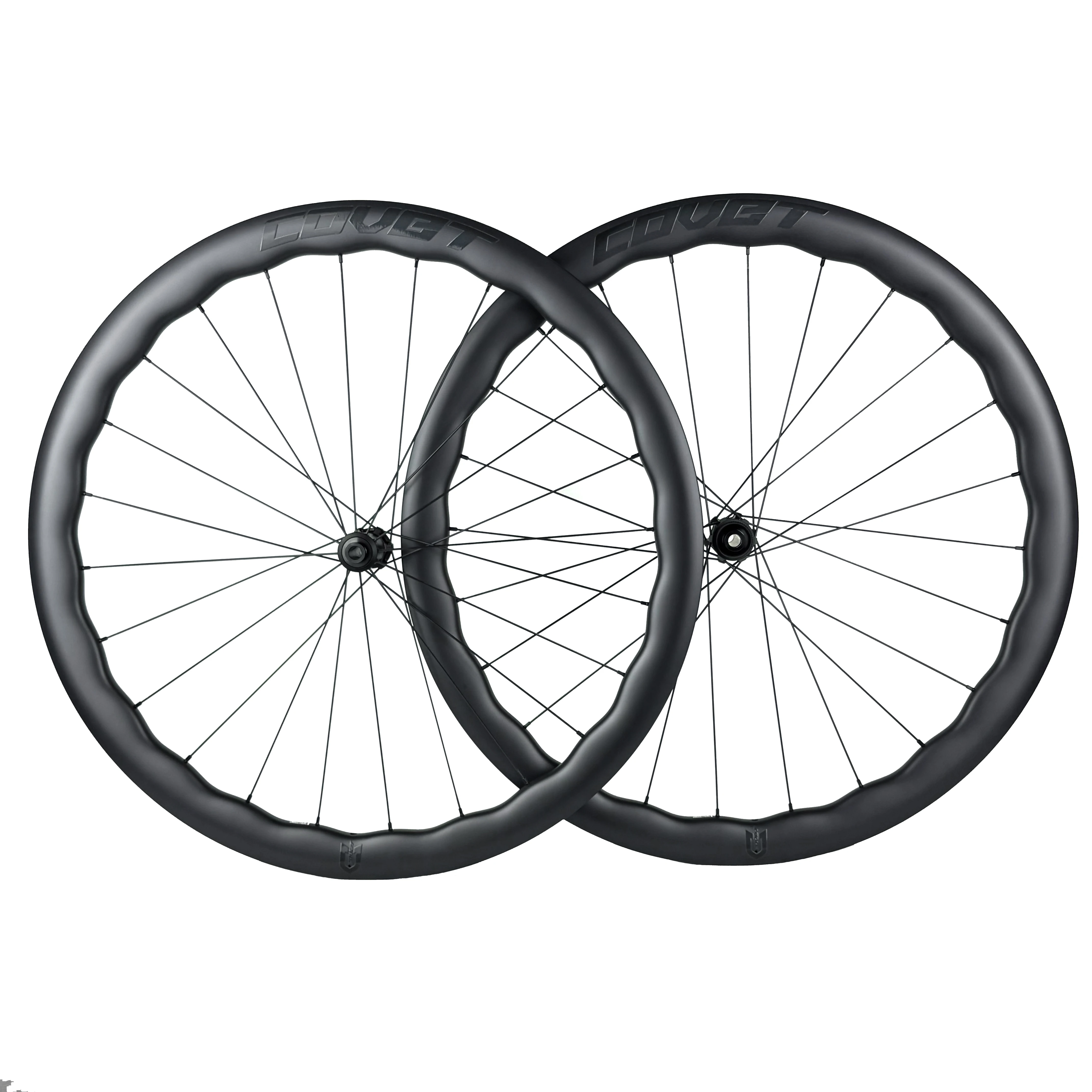 Covet 700c Carbon Rim Clincher Tubeless Wave-Like Carbon Wheelset 1290g Wing 20 Spoke For Racing Bike