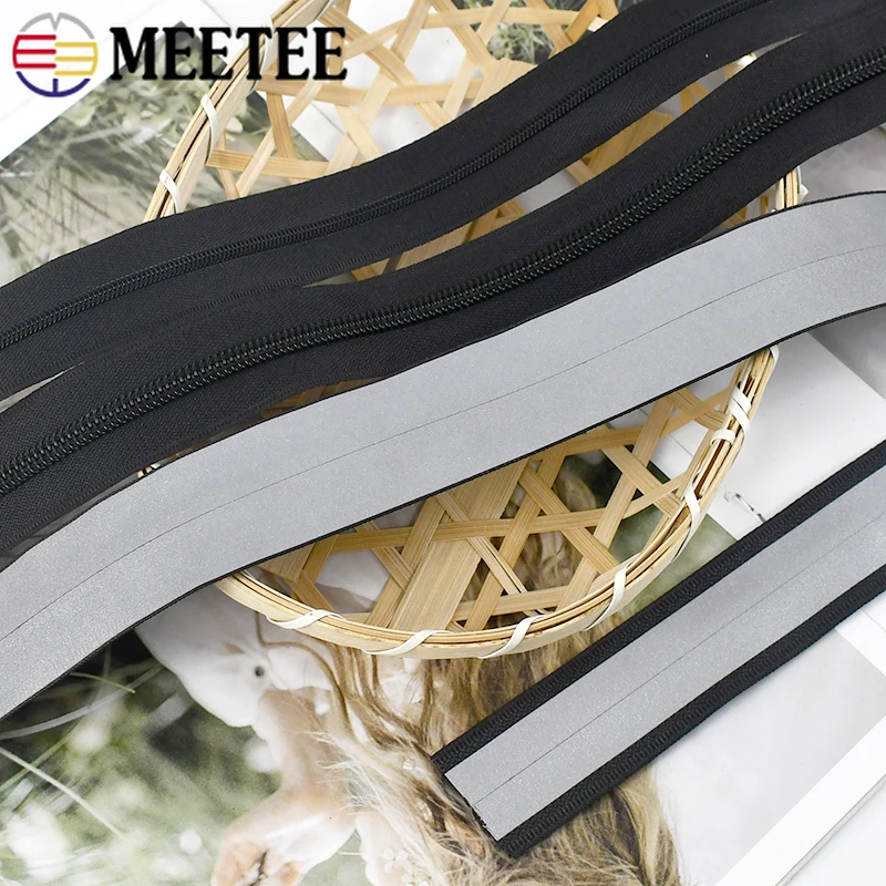 2/3/5Meters 3# 5# Waterproof Zipper Reflective Nylon Zippers Tapes for Bags Outdoor Clothing Backpack Zip Repair Kit DIY Sewing