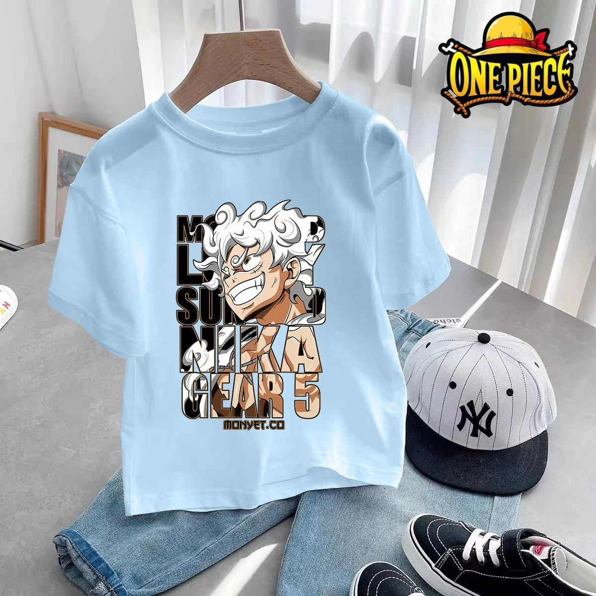 

2026 New Luffy One Piece Anime Boys Summer T Shirt Gear 5 Cosplay Tees Kids Children Short Sleeve Tops Cartoon Clothing