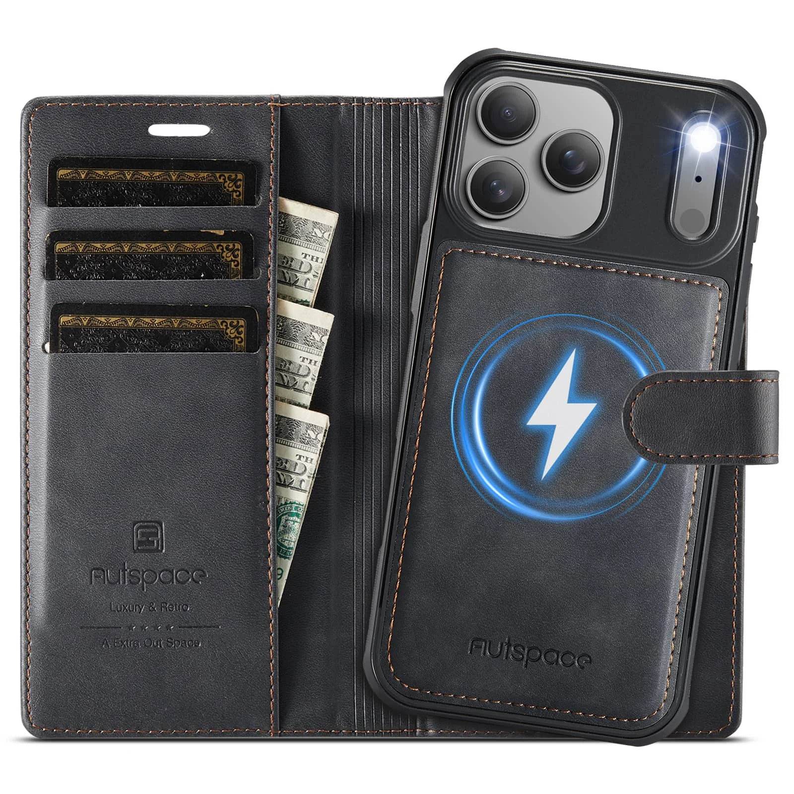 

For iPhone 17 16 15 14 13 12 Pro Max Detachable Wallet Case with Card Holder, 2 in 1 Flip Folio with RFID Blocking Shockproof