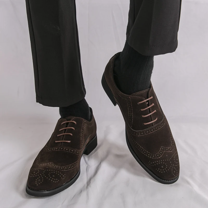 

Brand Gentlemen's Elegant Business Leather Shoes Fashion Cow Suede Casual Loafers Quality Handmade Stitched Men's Workwear Shoes