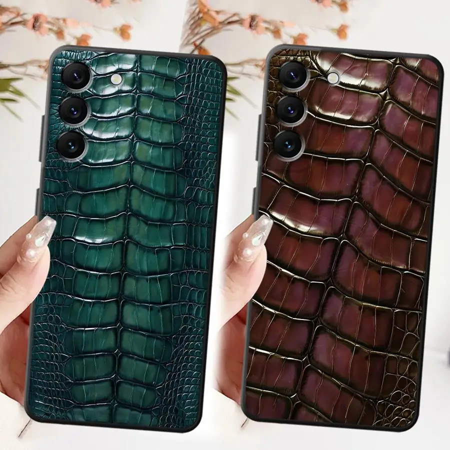 Crocodile Skin Texture Black Soft Phone Cover Case for Samsung Galaxy A26 A72 A24 A55 A22 A52 A25 A71 A36 A41 A35 A32 A23 A53
