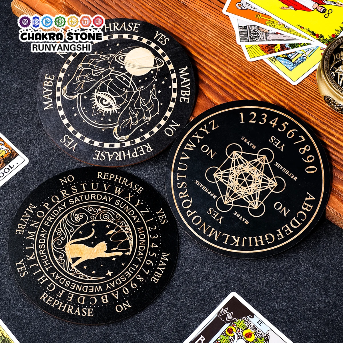 1PC Sous-verre rond résistant à la chaleur, Planche de divination en cristal, Planche de divination en bois pour Tarot et Astrologie Sorcière