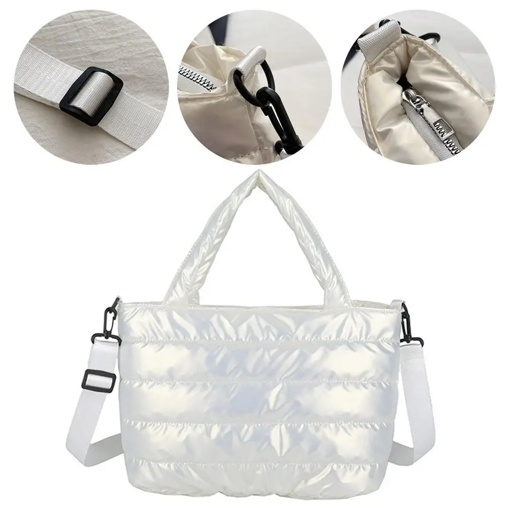 Damenhandtaschen, leichte Puffy-Handtasche mit großem Fassungsvermögen, gesteppte Schultertasche mit verstellbarem Riemen, Puffer-Tragetasche, Einkaufstasche – Detail 36