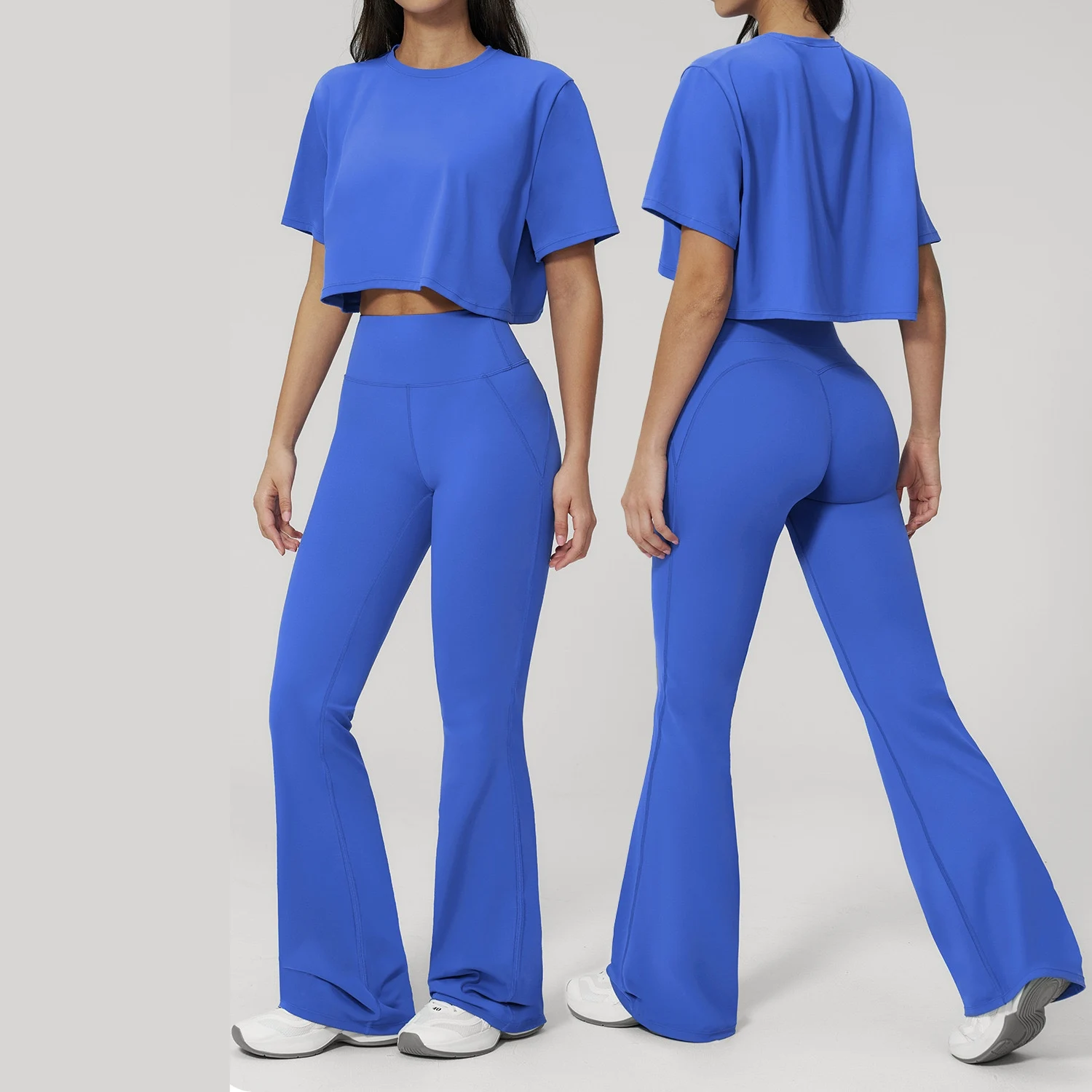 Ningyu Women's Yoga Suit 2 Pieces Short Sleeved Suit Tight Quick Drying Pants Fitness Suit Female High-intensity Exercise Suit