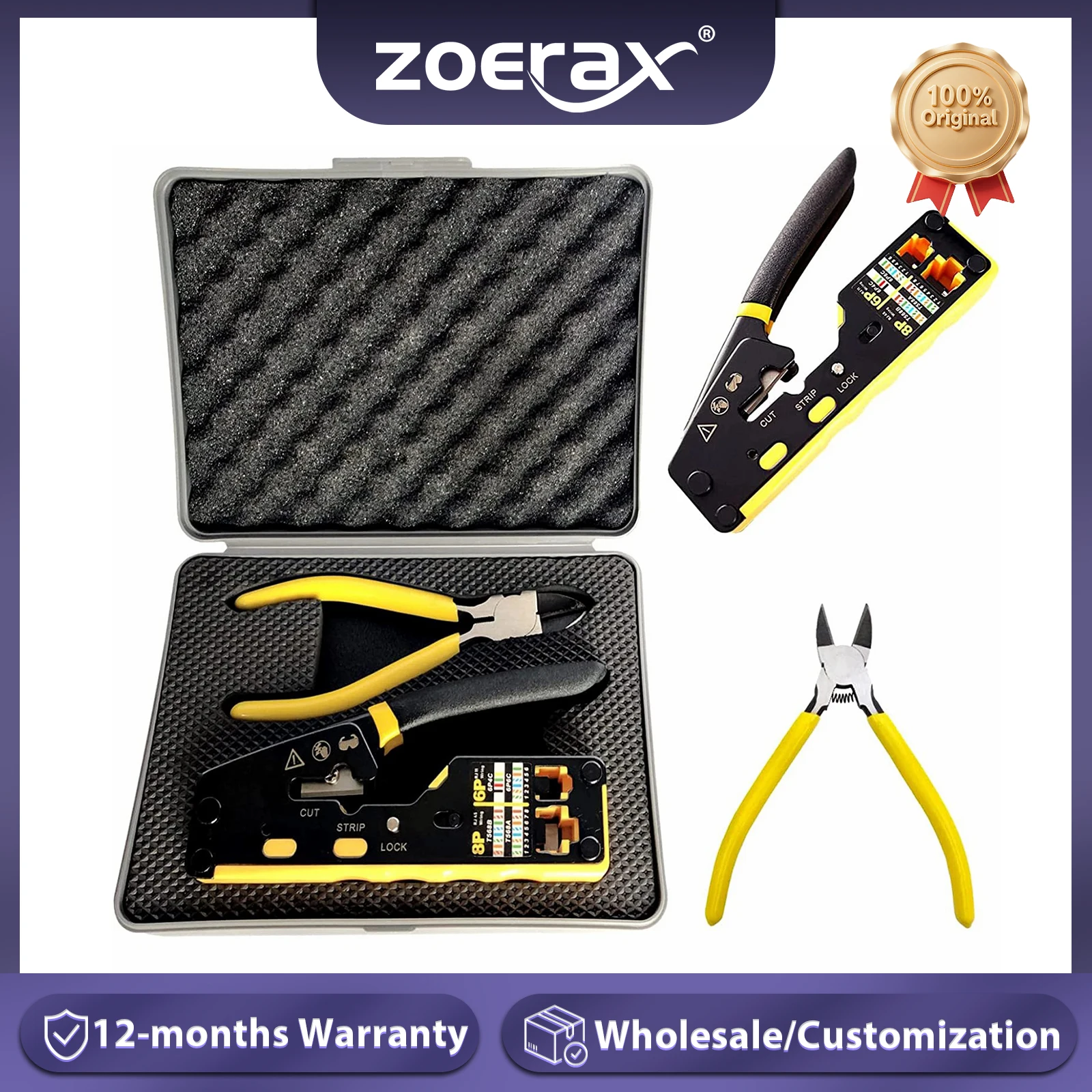 ZoeRax Rj45 Pass Through Crimp Tool Kit, Cat6 Cat6A Cat5 Cat5e Ethernet Crimping Tool Kit with a 8P/6P Ethernet Crimper