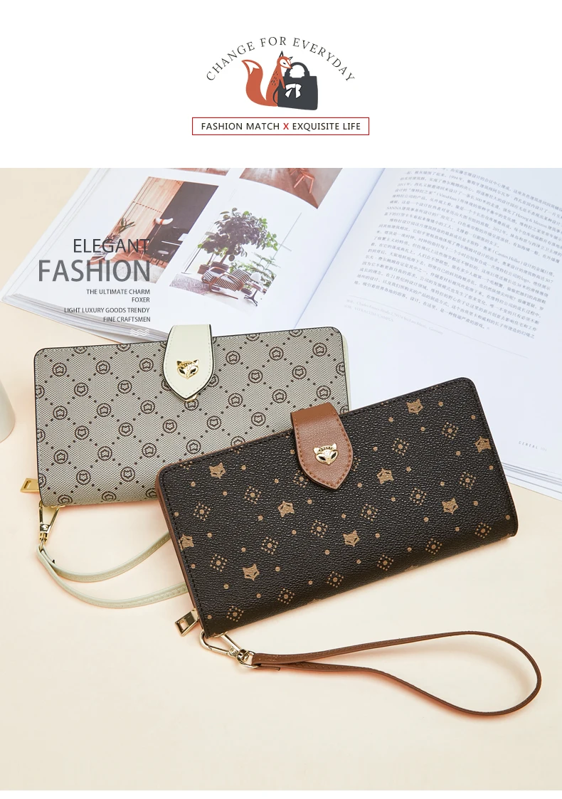 FOXER Damen-Langbörse mit Vintage-Print, Handgelenktasche, Große Kapazität, Multi-Kartenhalter, Telefon-Clutch, Geschenkbox für Damen – Detail 3