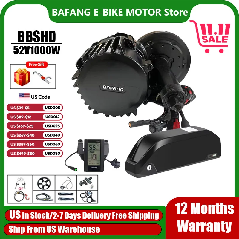 BAFANG BBSHD 1000W 52V Mid Drive Motor Bicycle Electric Bike Conversion Kit with 52V 20AH Battery for E-bike