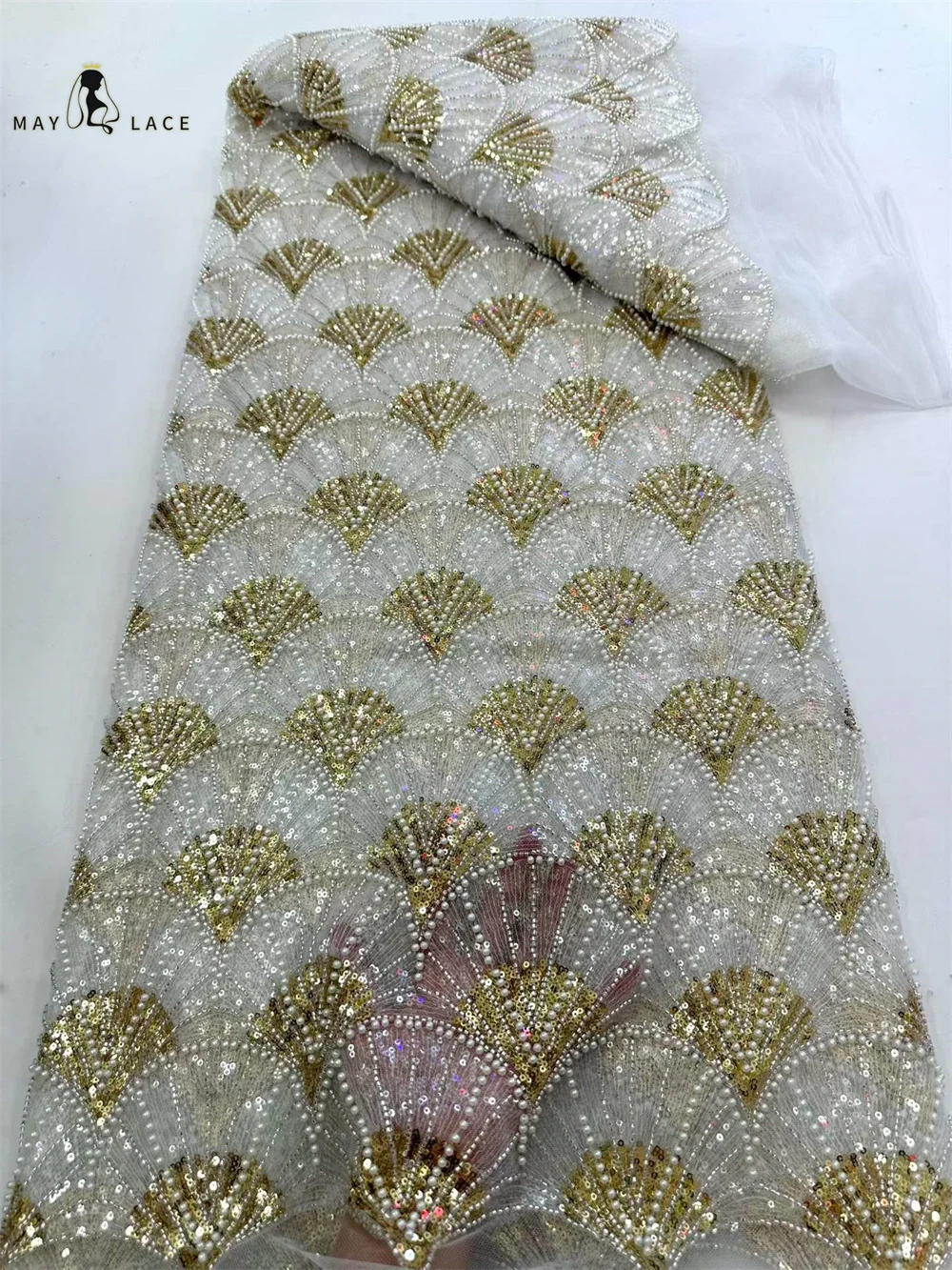 

Latest French Beaded Tulle Lace Fabric Gold 2026 High Quality African Groom Mesh Lace Fabrics Sequins Nigerian For Wedding Dress