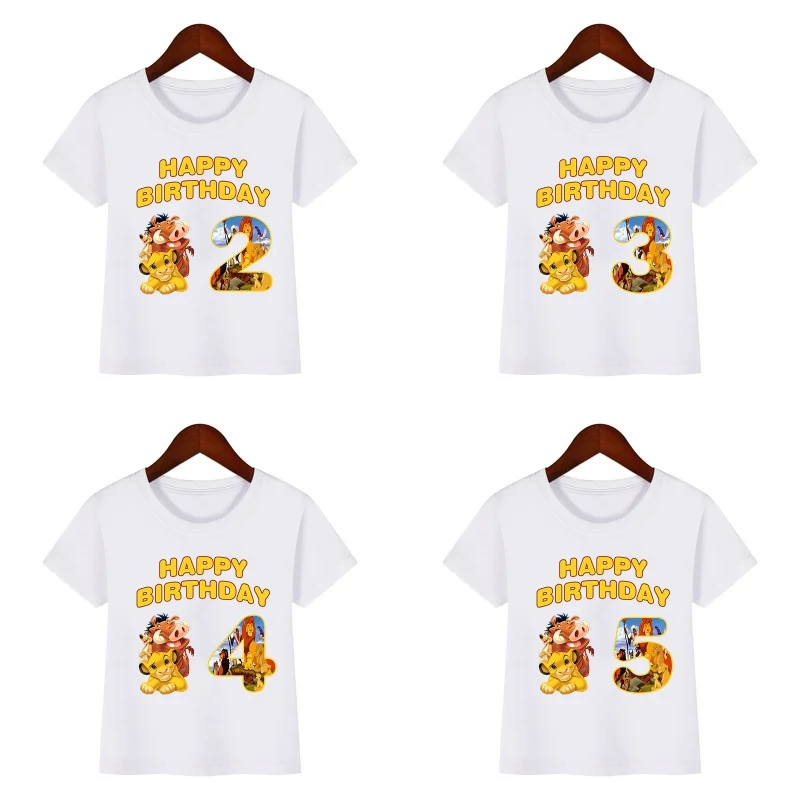 The Lion King Simba Print Cute Girls Clothes 1 2 3 4 5 6 7 8 9 Years Happy Birthday Kids T shirt Baby Boys Children T-Shirt