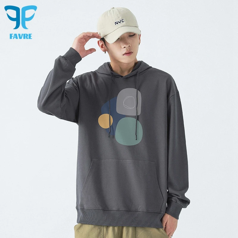 FAVRE Men Personality Print Sweatshirts Trend Loose Hoodies Spring Autumn Pullovers Y2K Casual Hong Kong Style High Street Tops