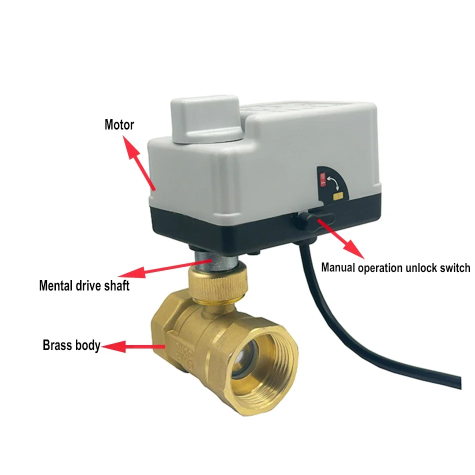 صمام لولبي DN15 DN20 DN25 DN50 Brass Motorized Ball Valve 220V 12V 24V 3-Wire 2-Control Electric Actuators with Manual Switch Water الهواء المضغوط — تفصيل 2