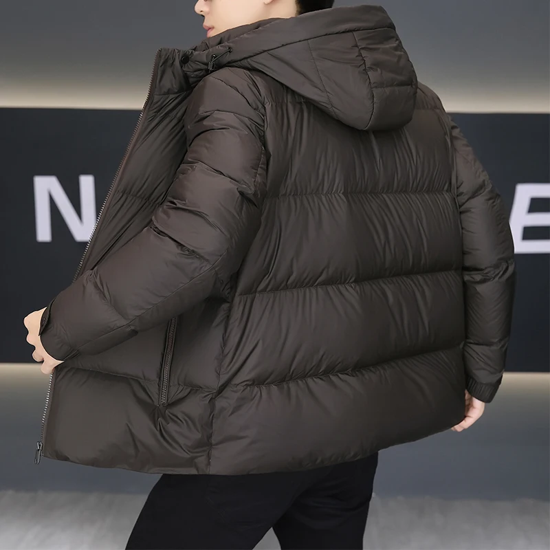 Casual 2026 Autumn Winter Men's Solid Hooded Duck Down Jacket Daily Outdoor Wear Hat Detachable Puffer Coat Windproof Padded Top