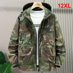 Jaqueta de camuflagem com capuz masculino, corta-vento, Casacos casuais, Casacos masculinos, Plus Size, 10XL, 12XL, Tamanho grande, Moda