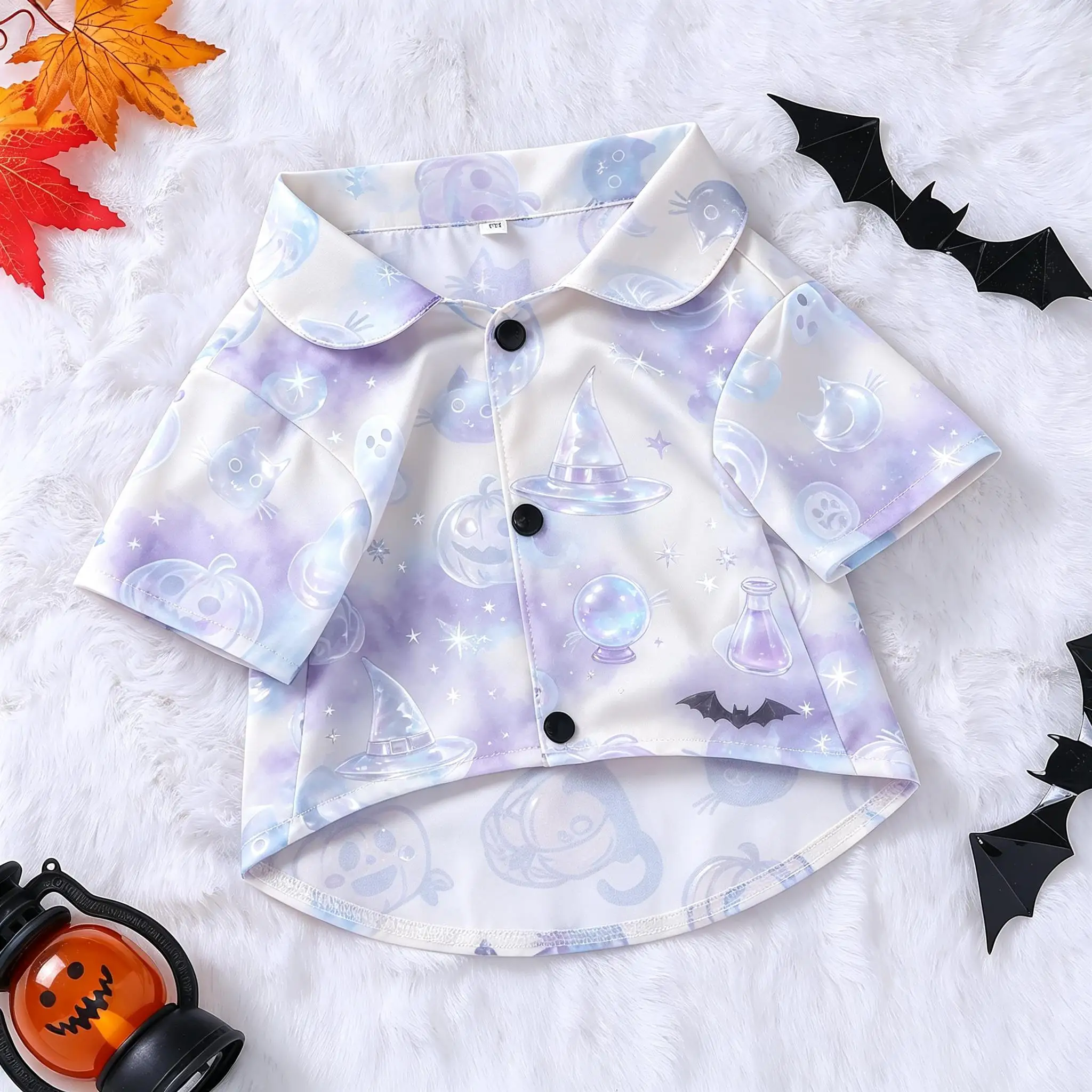 Pet Dog Shirt Pastel Magic Crystal Ball Potion Print Lightweight Button Up for Small Medium Dogs Fairy Tale Theme Daily Wear