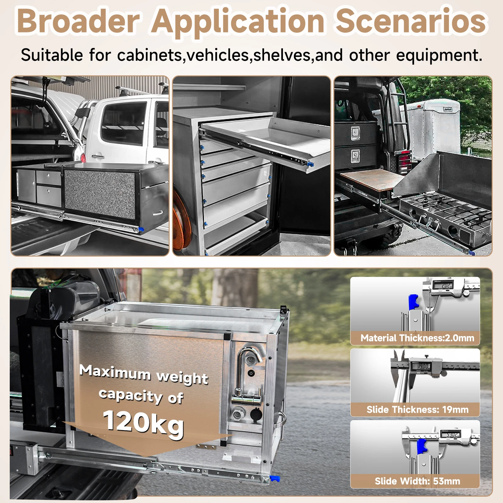 AOLISHENG 1 Pair 260 Lb Capacity Heavy Duty Drawer Slides with Lock,Side Mount Full Extension 3 Fold Ball Bearing Drawer Rails