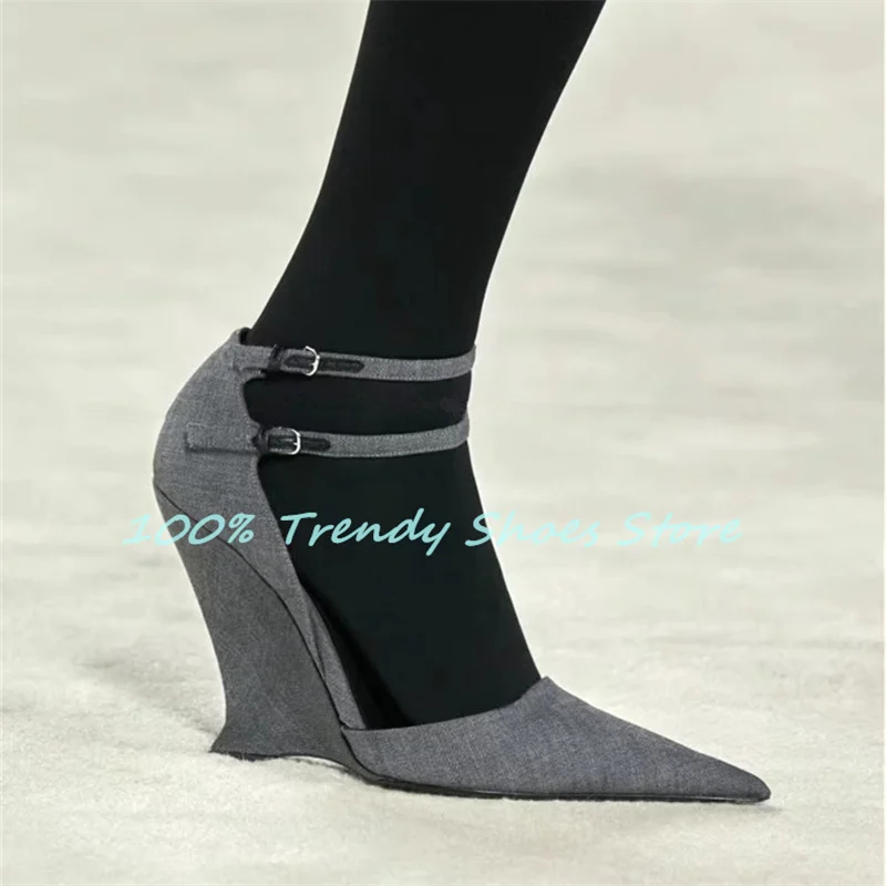 موضة غريبة كعب أسافين ماري جينس أحذية السيدات فستان ضحل أحذية مثير أشار تو عالية الكعب حزام مشبك النساء مضخات #5