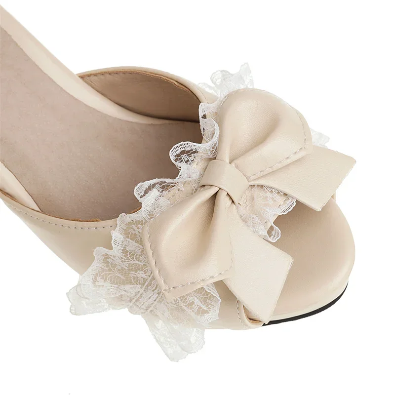 Moda infantil lolita sandálias doce renda peep toe arcos fivela de salto alto meninas nova mary janes cosplay sapatos de princesa