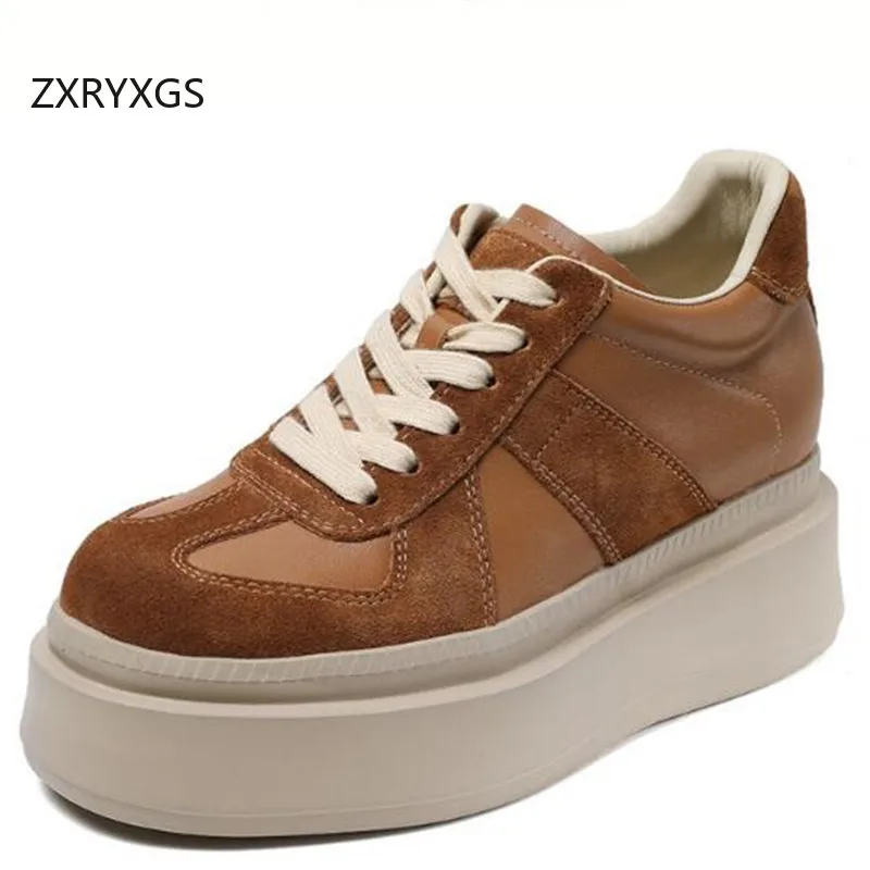 

ZXRYXGS Elegant Comfortable Genuine Leather Internal Elevation Sneakers 2024 New Autumn Lace-up Women Fashionable Sneaker Wedges