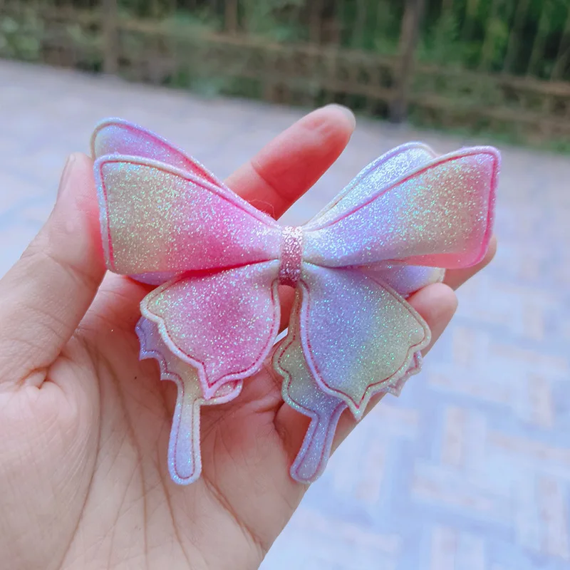 1PC Princess Rainbow Fabric Butterfly Girls Hairpins Children Lovely Headwear Hairgrip Hair Clips Barrettes Hair Accessories