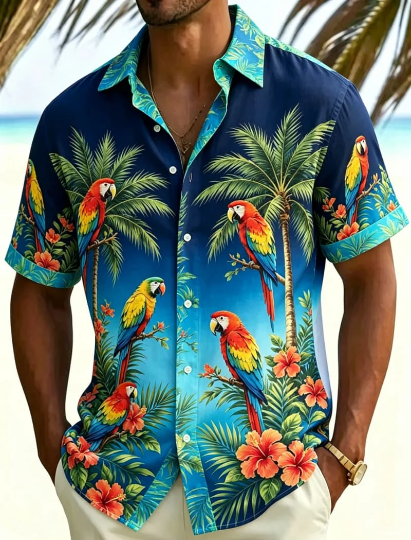 Men's Tropical Jungle Animal Printed Casual shirt, Wild Exotic style, For Outdoor exploration, Holiday Travel And Daily Dressing