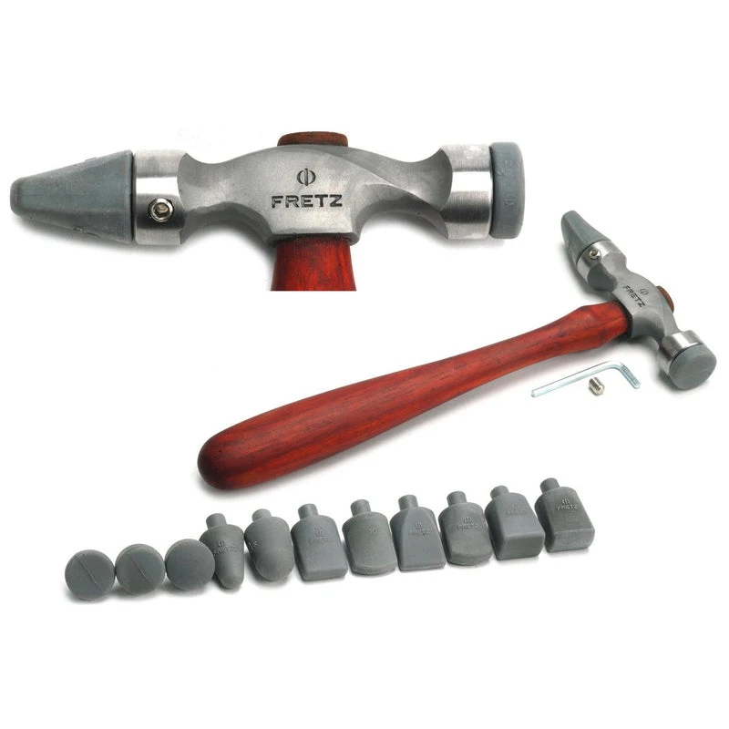 Fretz HMR-107 Mark-Free Large Double Ended Insert Hammer with 11 Replaceable Nylon Tips for Jewelry Concave Convex Forming