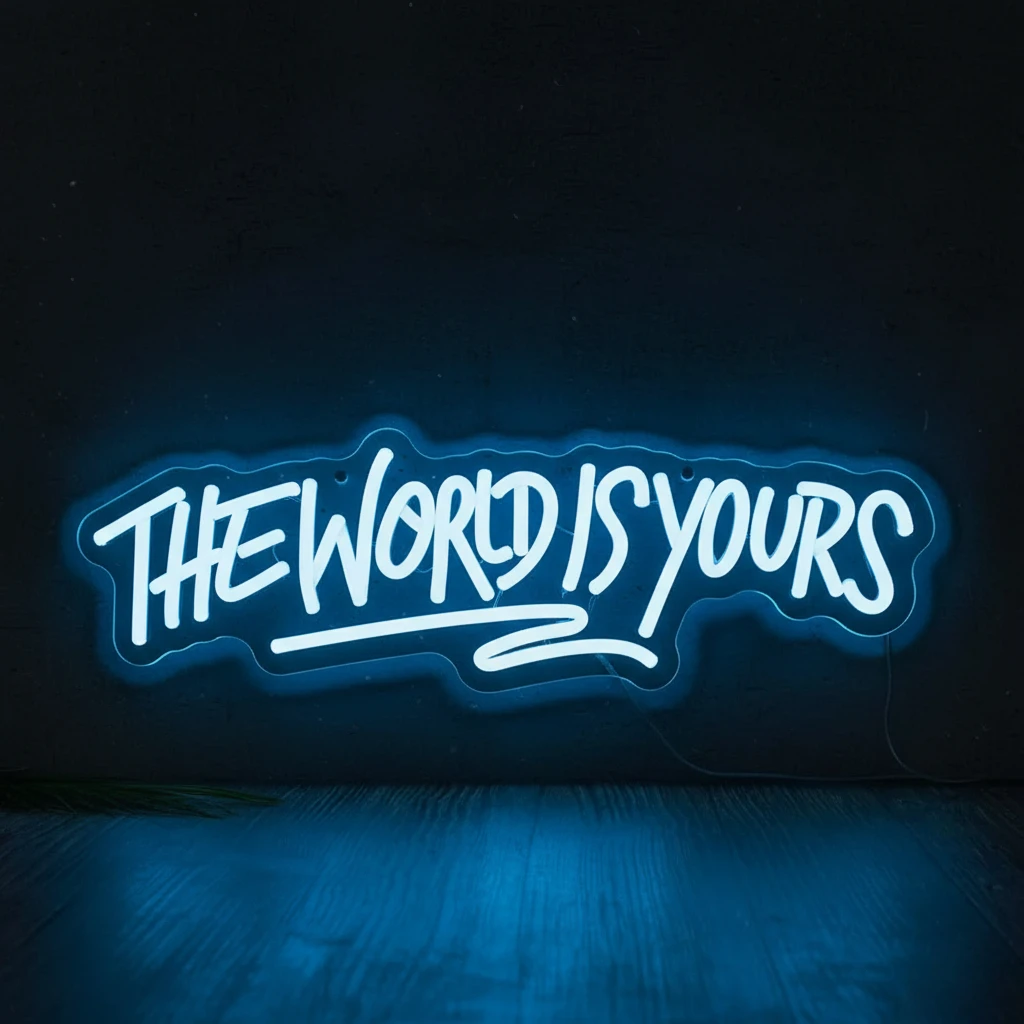 The World Is Yours LED Neon Sign - USB Powered with Switch Wall-Mounted Cool White Plastic Light for Home Decor & Party Ambiance
