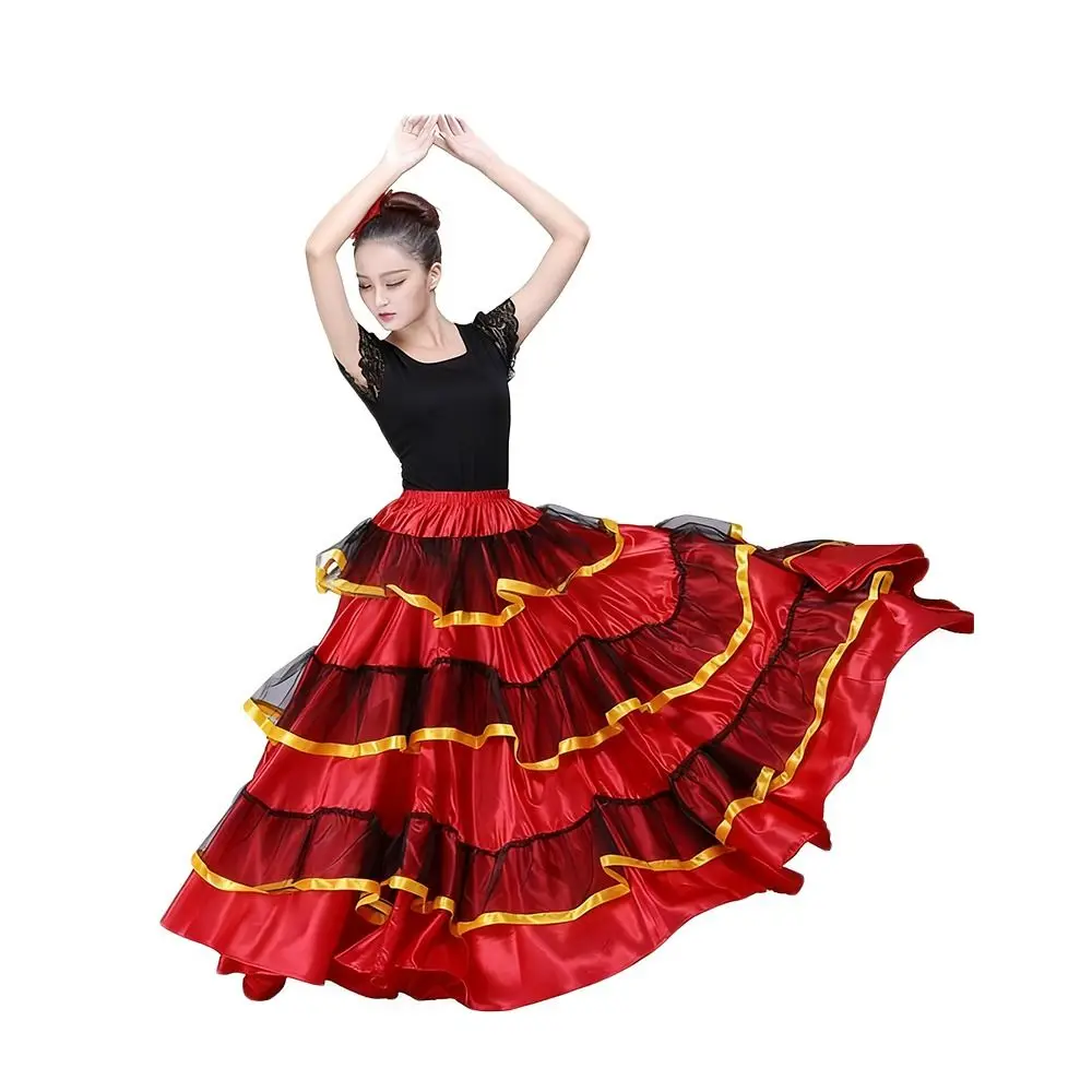 Mode Glatte Spanisch Flamenco Rock Polyester Party Bauchtanz Kostüme Große Schaukel Ballroom Dance Gypsy Frauen Rock Tanz