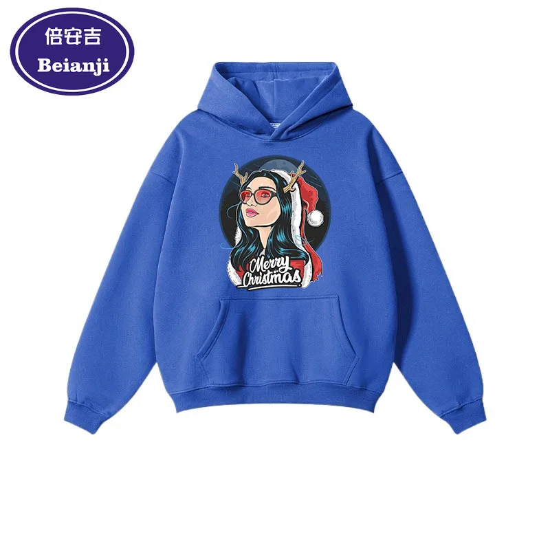 Beianji Christmas men's hoodie casual long sleeve thick pullover men's and women's Christmas beauty cartoon 3D printed pullover