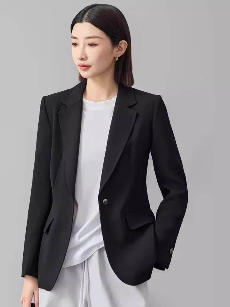 

Spring Women Acetic Acid Small Suit Coat Women's Black Casual Professional Suit 2024 New Summer One Button Coat Female Commuter