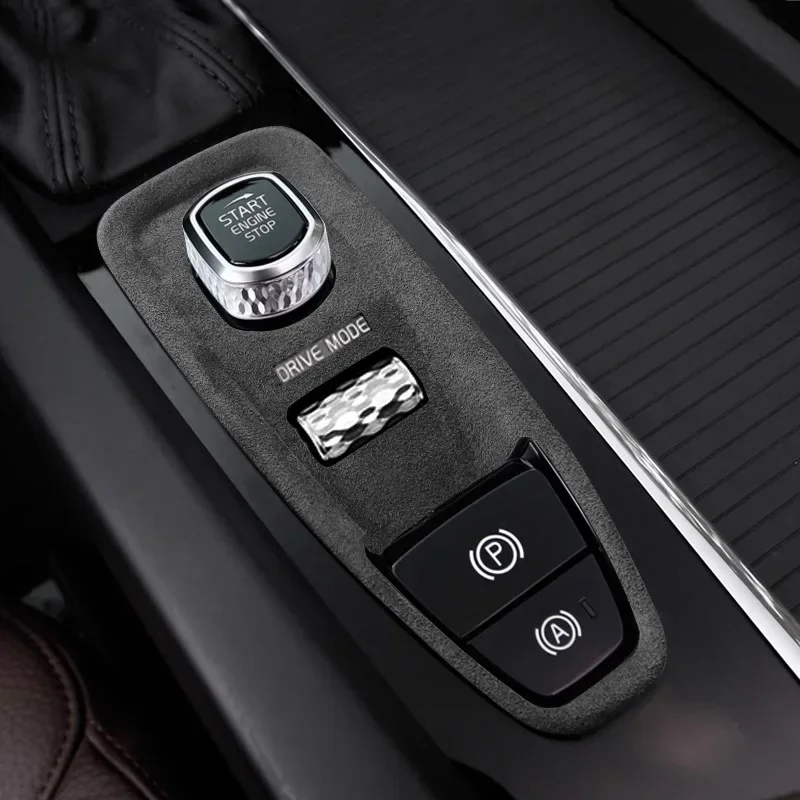 For Volvo S90 XC60 V90 XC90 S60 V60 Italian Suede Car Knob Cover Electronic Handbrake Decorative Frame Ignition Start Panel