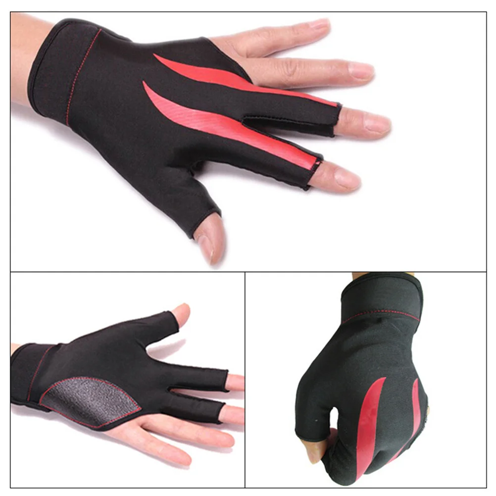 قفاز نصف اصبع 3 أصابع البلياردو السنوكر تجمع جديلة مطلق النار قفاز لليد اليسرى الأحمر السلس الإنزلاق مادة متينة #1