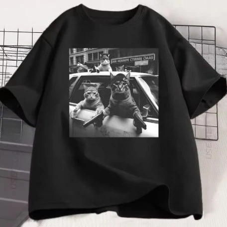 Funny Cat Team T-shirt, Smart T-shirt, Unisex Extra Large Pattern T-shirt, Round-neck Short Sleeve Retro Men's Clothing Durable.
