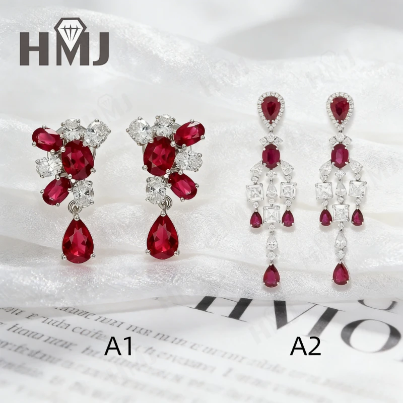 

Customized Earrings Moissanite/Lab Grown Ruby Gold-Plated Silver DColor VVS1 Fine Jewelry Anniversary Mother's Day Gifts for Her