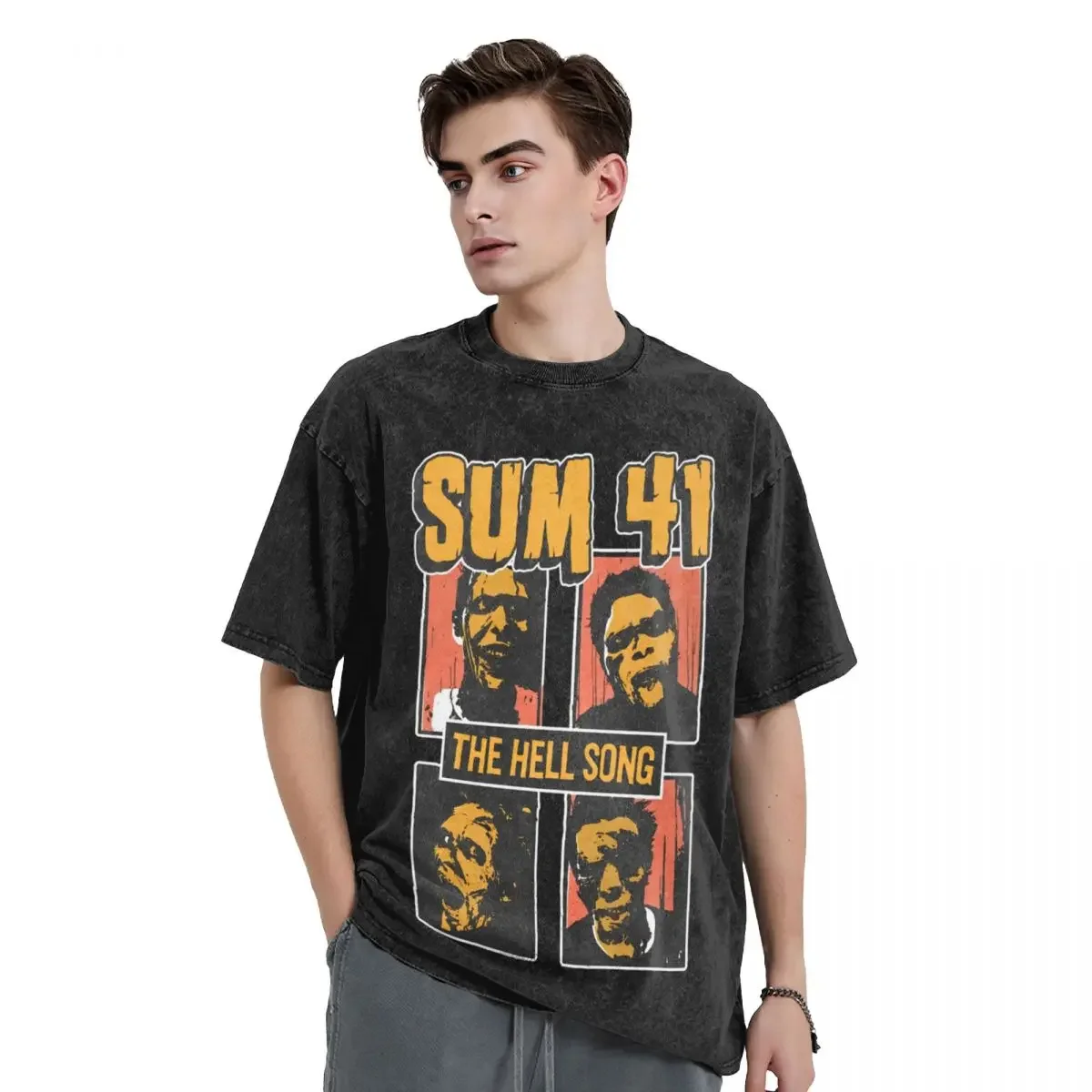 Washed T Shirts Sum 41 Band Hip Hop Vintage T-Shirt Harajuku SUM41 Punk Streetwear Short Sleeve Summer Tops Tees Men Women