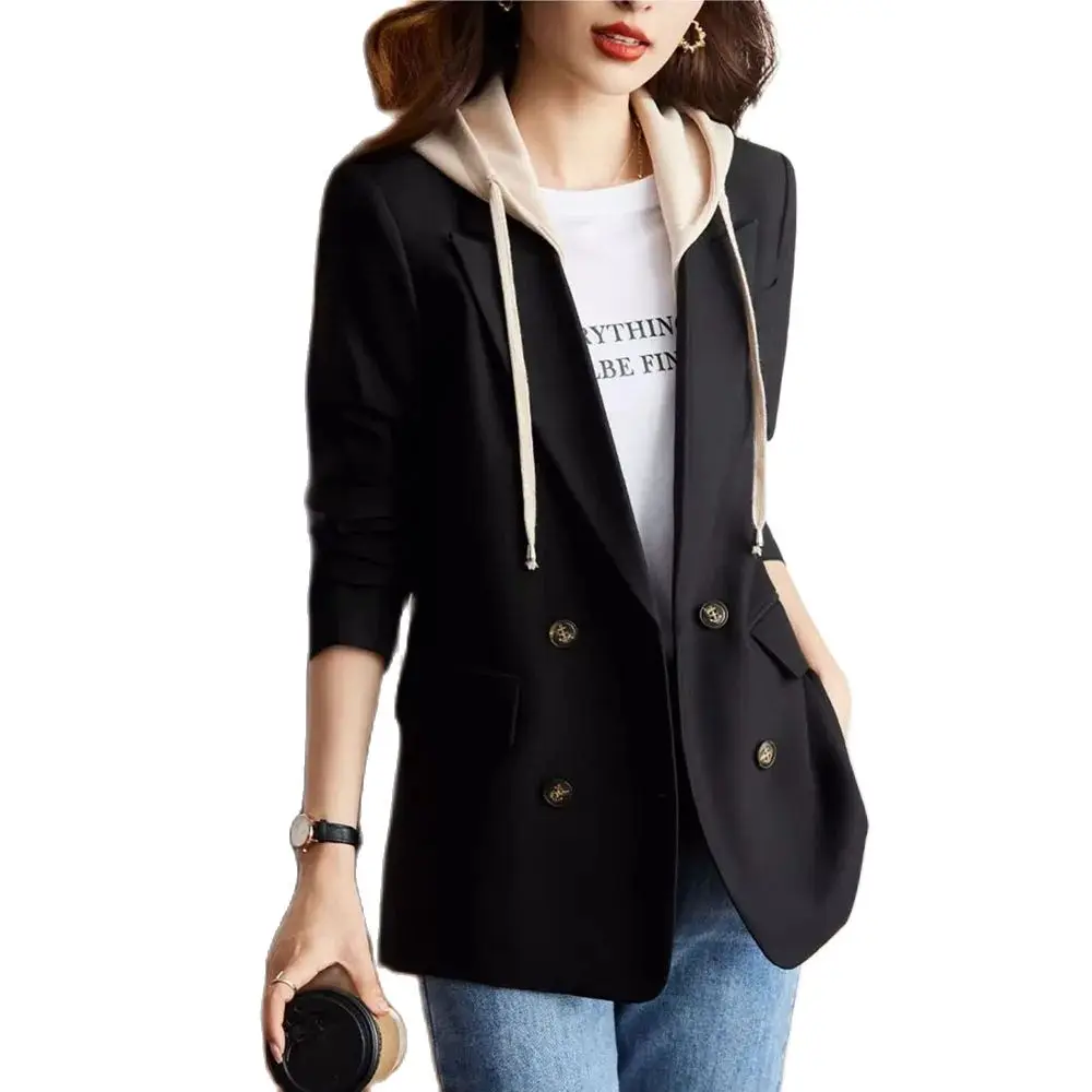 

Hooded Suit Women Spring And Autumn 2024 New High-grade Casual British Style Spring And Autumn Coffee Color Fashion Suit Jacket.