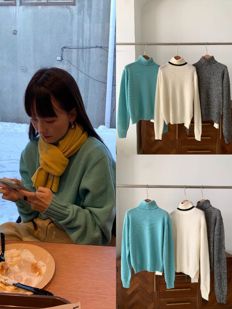 

Свободный шерстяной вязаный свитер с высоким воротником для женщин, мягкий и удобный винтажный топ 70-х годов, East Entrance Lazy Faion